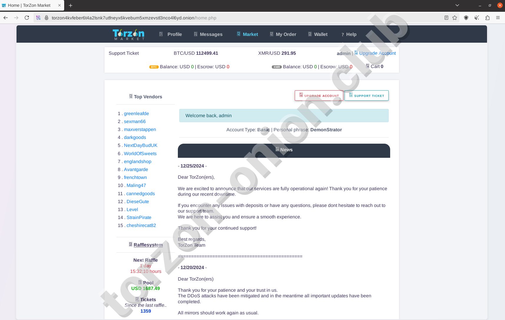Torzon darknet market homepage dashboard