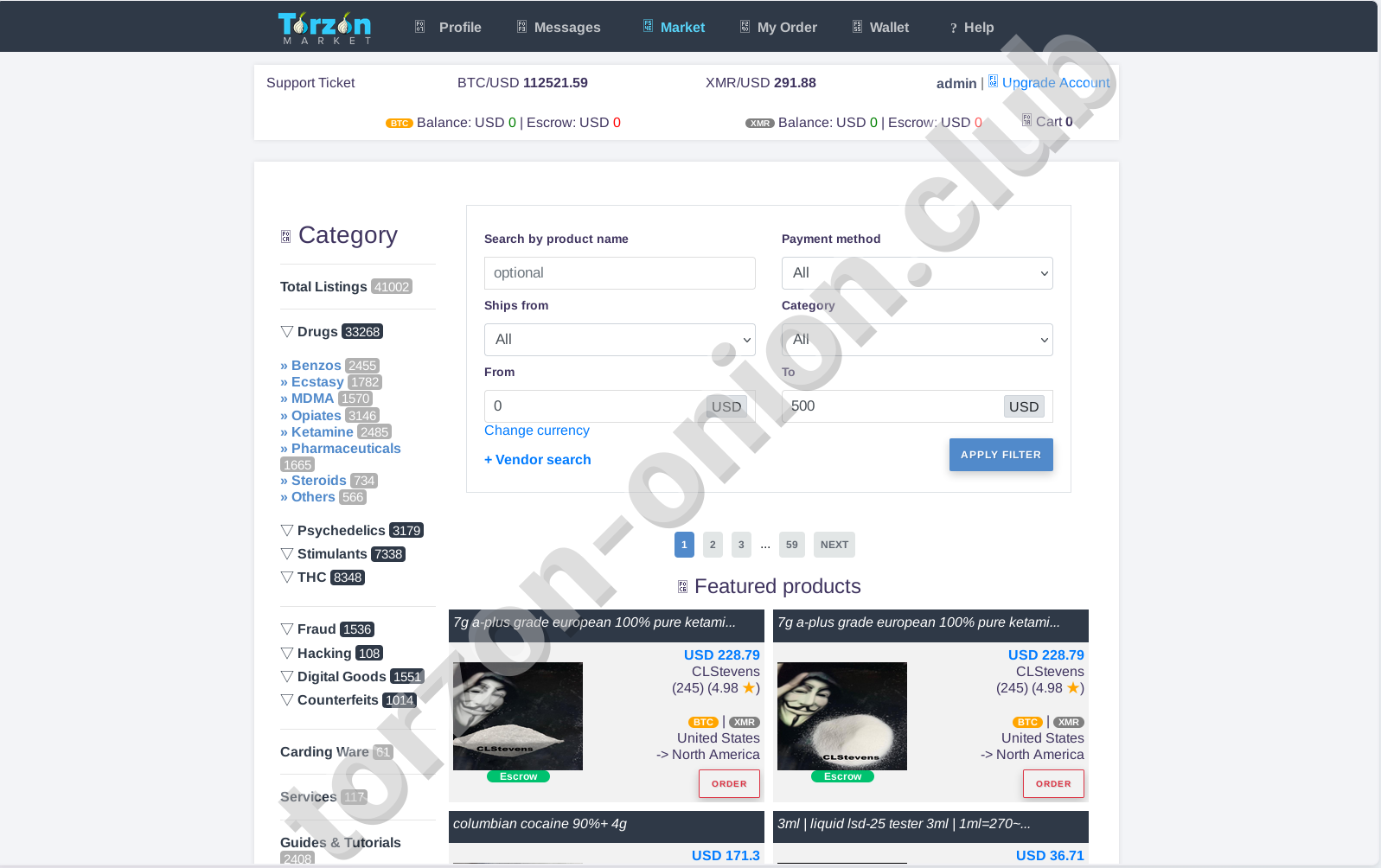 Product listings inside Torzon darknet market